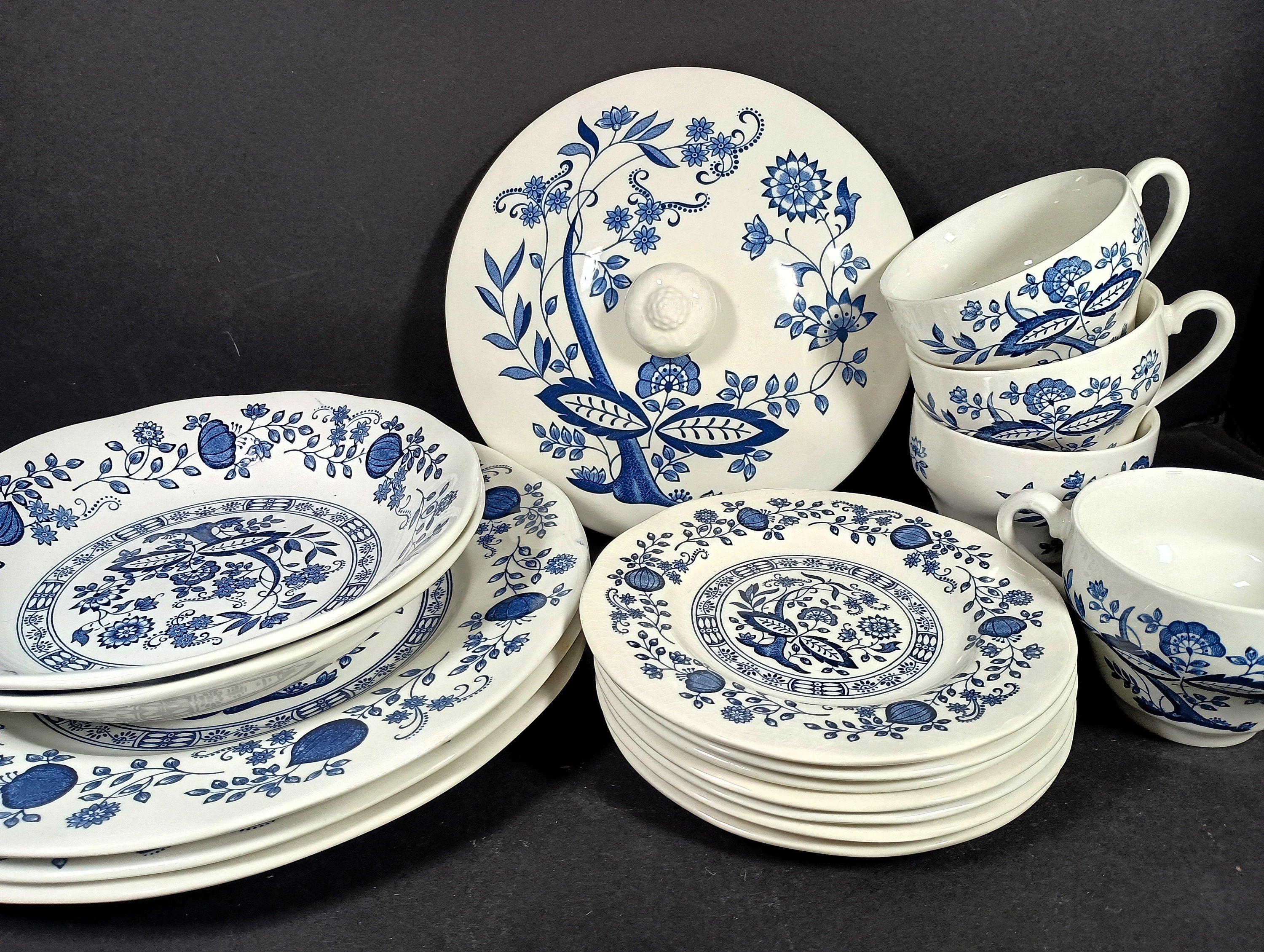Vintage Enoch Wedgwood China - Blue Onion Pattern - Plates, Bowls
