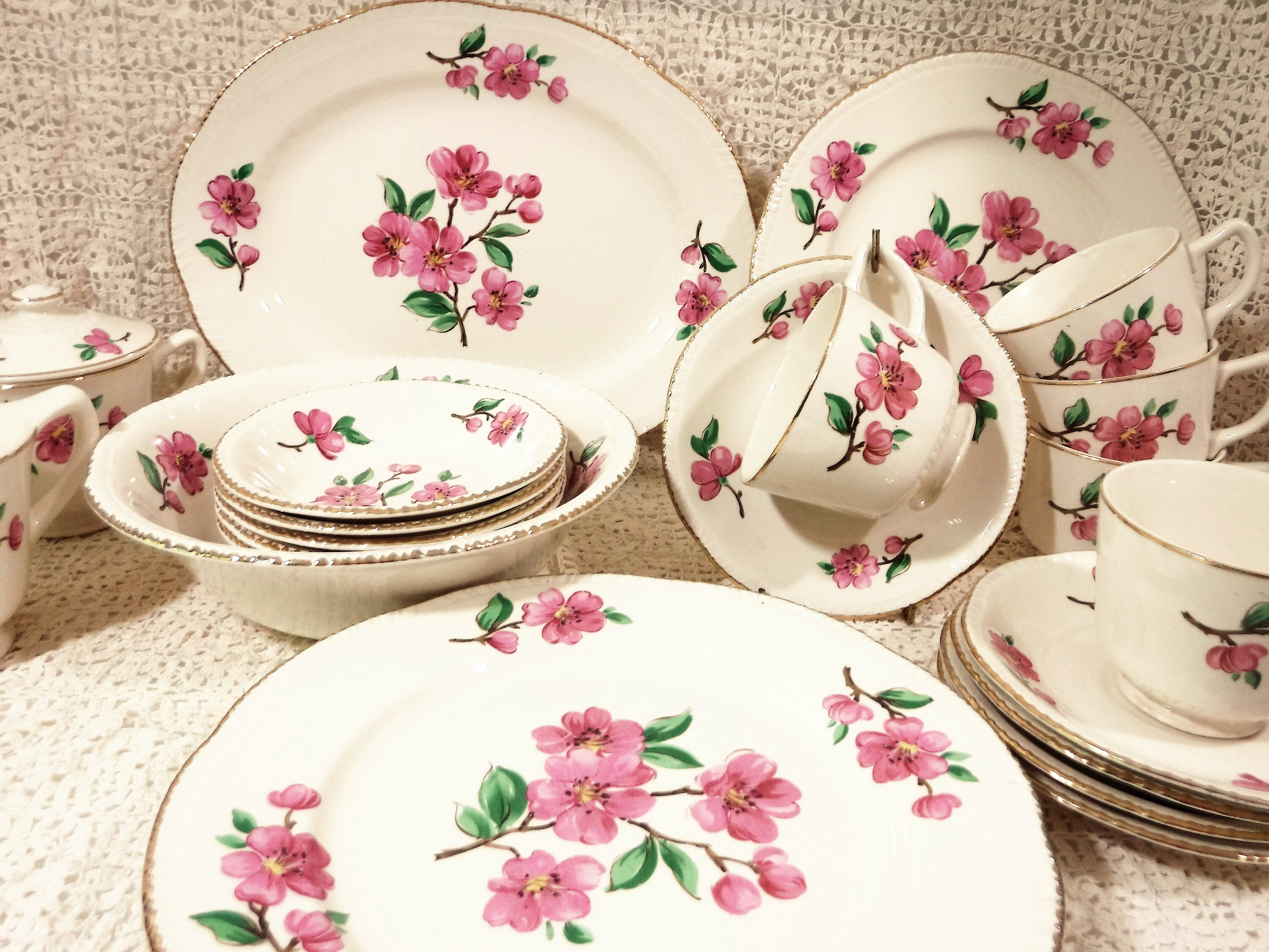 Sugar Creamer Tray Set Daffodil Rose Fiesta Daffodil Sugar Creamer Tray Set American Made Ceramic - View #2