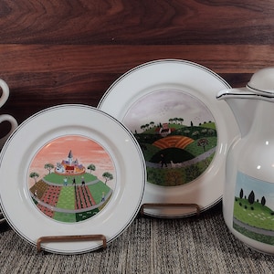 Villeroy and Boch Naif Dinnerware Amish Folk Art Style Countryside Farmland and Village Scenes by Gérard Laplau