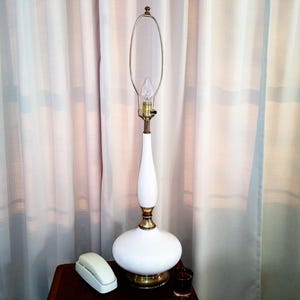 Vintage 1960s Tall White Ceramic Table Lamp Mid Century Modern Sculptural Form