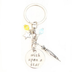Personalized Pinocchio Jiminy Cricket Inspired Disney Silver Charm Keychain Wish Upon a Star Gift of Love and Hope