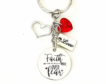 Personalized Faith Over Fear Silver Charm Keychain Gift of Love, Hope, and Strength