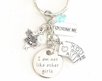 Personalized I Am Not Like Other Girls Alice in Wonderland Silver Charm Keychain Custom Gift of Love Merchandise and Accessories for Women