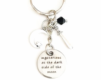 Personalized Mysterious as the Dark Side of the Moon Princess Mulan Inspired Disney Silver Keychain Charm Custom Gift