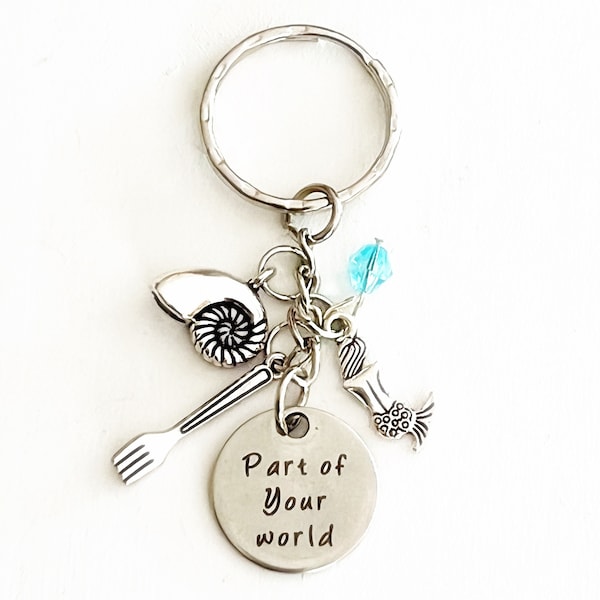 Personalized Part of Your World Ariel The Little Mermaid Accessories for Women Silver Charm Keychain Custom Merchandise Gift of Love