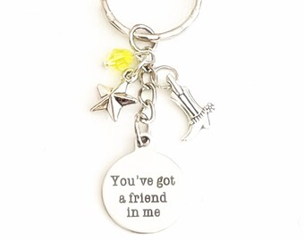 Personalized Toy Story Woody Silver Charm Keychain You've Got a Friend in Me Gift of Friendship Love Merchandise and Accessories for Women