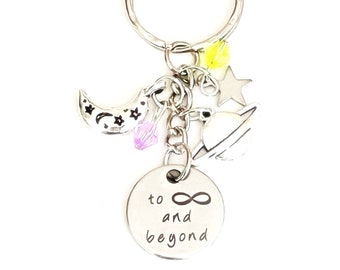 Personalized To Infinity and Beyond Accessories Toy Story Buzz Lightyear Disney Inspired Silver Charm Keychain Custom Gift Merchandise