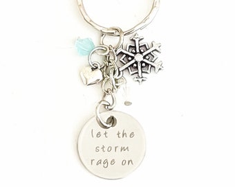 Personalized Frozen Elsa Inspired Silver Disney Charm Keychain Let the Storm Rage On Gift of Love and Strength | Merchandise for Women