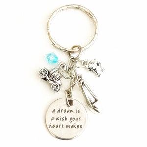Personalized A Dream is a Wish Your Heart Makes Cinderella Silver Charm Keychain Custom Gift of Love Merchandise and Accessories for Women