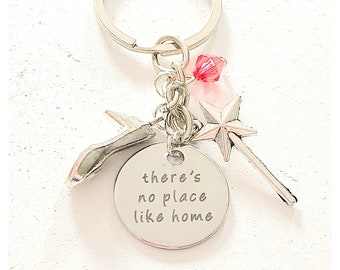 Personalized There's No Place Like Home Dorothy Wizard of Oz Inspired Silver Charm Keychain Custom Gift of Love