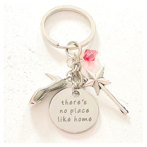 Personalized There's No Place Like Home Dorothy Wizard of Oz Inspired Silver Charm Keychain Custom Gift of Love