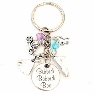 Personalized Bibbidi Bobbidi Boo Cinderella Fairy Godmother Silver Disney Princess Charm Keychain Custom Gift | Merchandise for Women