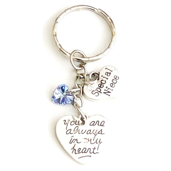 Personalized Special Niece Silver Charm Keychain You Are Always in My Heart Custom Gift of Love, Gratitude, and Cherished Memories