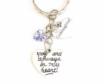 Personalized Goddaughter Silver Charm Keychain You Are Always in My Heart Custom Gift of Love, Gratitude, and Cherished Memories