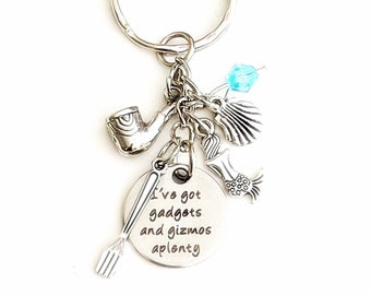 Personalized I've Got Gadgets and Gizmos Aplenty Accessories Ariel The Little Mermaid Silver Charm Keychain Custom Gift of Love Merchandise