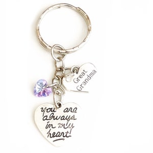Personalized Great Grandma Silver Charm Keychain You Are Always in My Heart Custom Gift of Love, Gratitude, and Cherished Memories