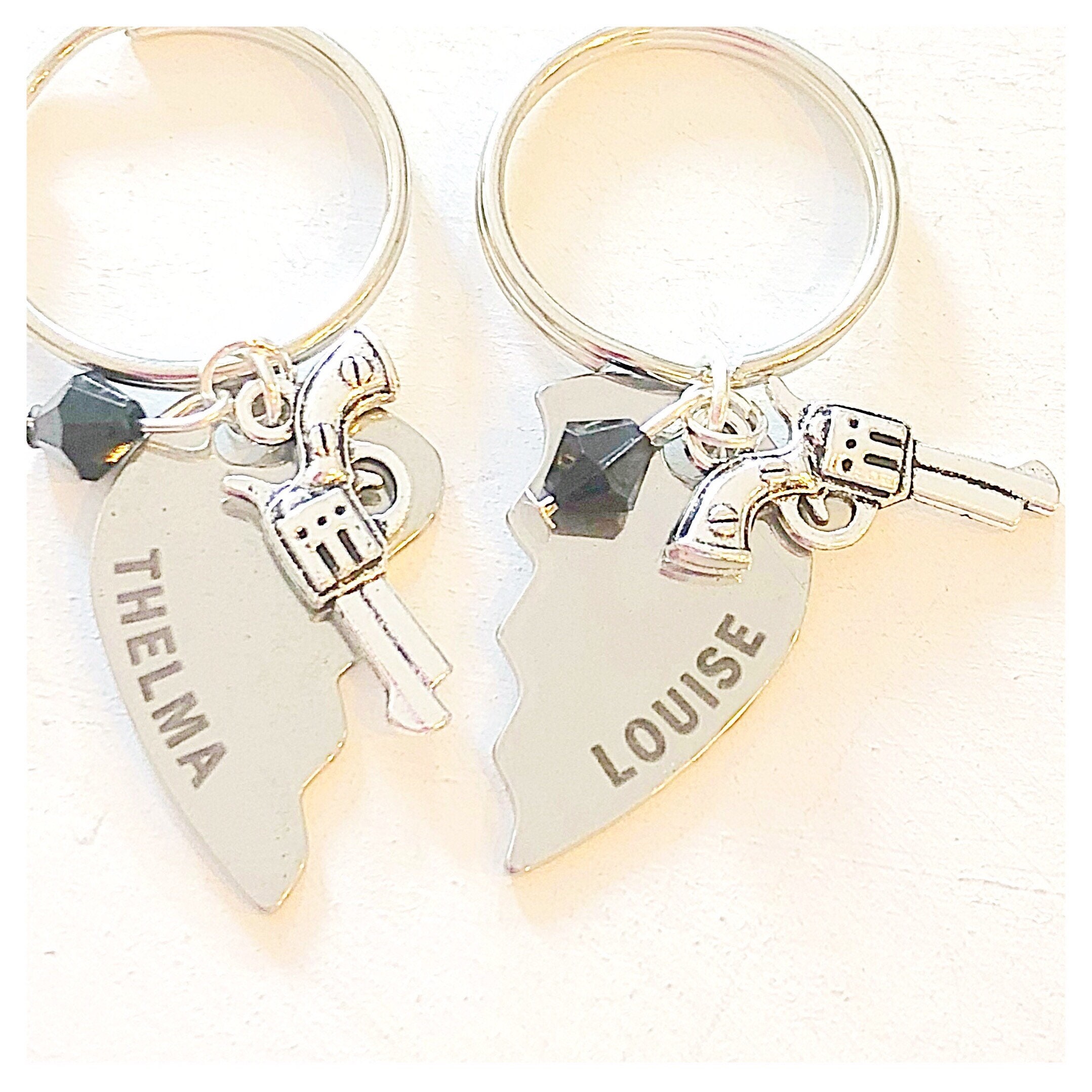 Thelma and Louise Set of Two Keychains Keyrings Handguns 