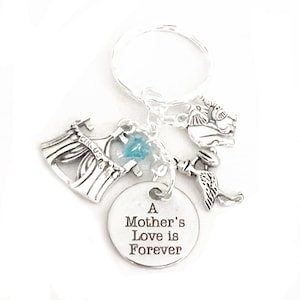 Personalized A Mother’s Love is Forever Dumbo Inspired Disney Silver Keychain/Bag Charm Mom Baby Custom Gift of Love & Memorial