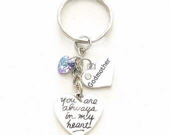 Personalized Godmother Silver Charm Keychain You Are Always in My Heart Custom Gift of Love, Gratitude, and Cherished Memories