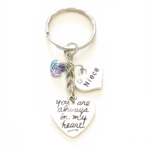 Personalized Niece Silver Charm Keychain You Are Always in My Heart Custom Gift of Love, Gratitude, and Cherished Memories