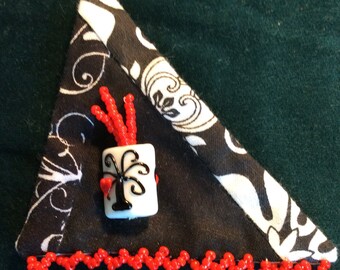 Black and white and red all over pin brooch