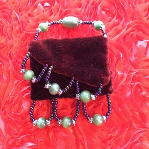 Velvet beaded purse pin brooch