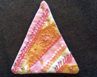 Pink and gold triangle pin brooch