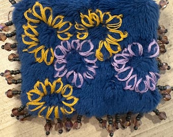 Fuzzy wussy floral pin brooch