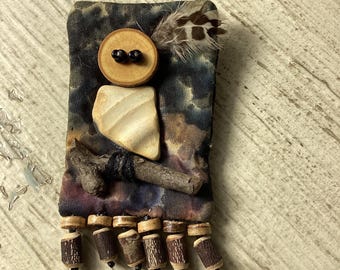 Upcycled owl pin brooch