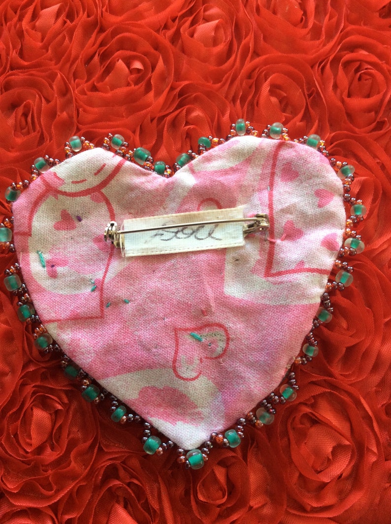 Crazy in love beaded heart pin brooch