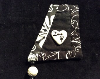 I love golf black and white pin brooch