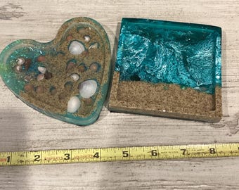 Single heart (or square) shaped resin coaster or trinket dish
