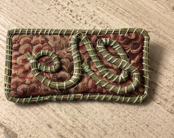 Abstract pine needle and pine cone fabric pin brooch
