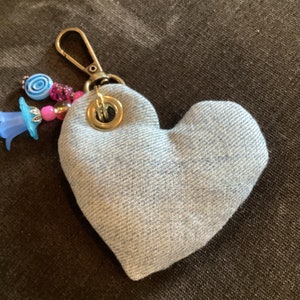 Upcycled jean heart purse charm