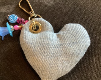 Upcycled jean heart purse charm