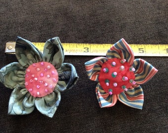 Pretty in pink and blue flower pin brooches