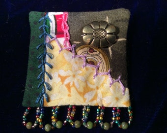 Crazy quilt pin brooch