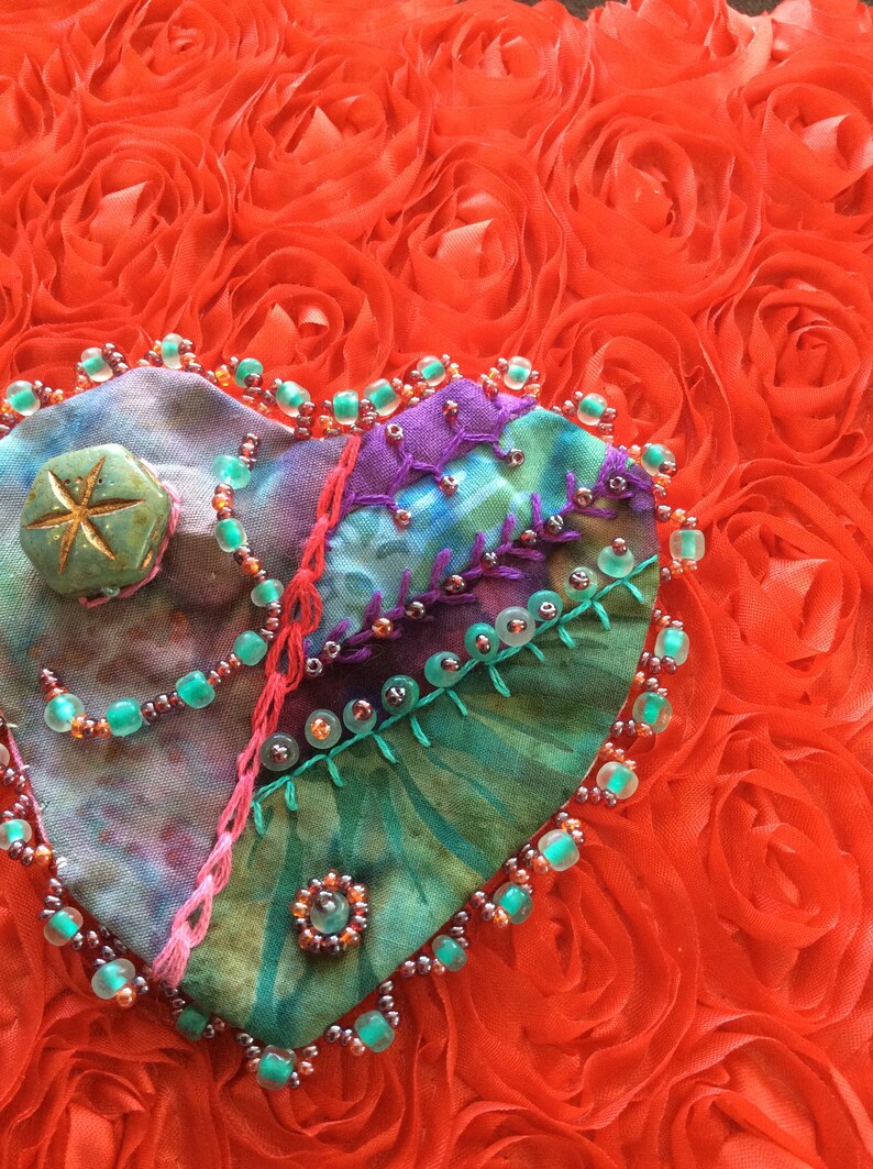Crazy in love beaded heart pin brooch