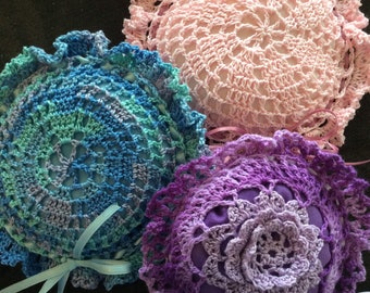 Hand crocheted sachets with essential oils