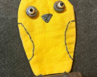 Yellow owl pin brooch