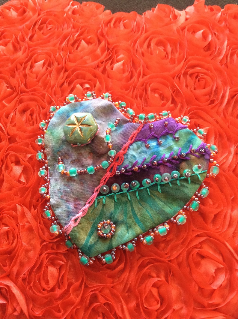 Crazy in love beaded heart pin brooch