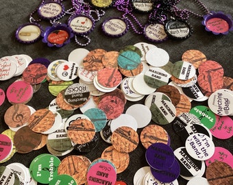 Marching band bottle cap crafts and necklaces