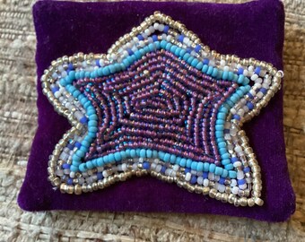 Shabby chic whimsical cat pin brooch hand beaded sparkling star on velvet pin brooch