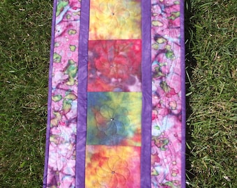 Vivid Hand-Dyed Flannel and Batik Quilted Wall-Hanging