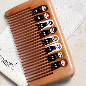Palestinian art hand painted wood comb, painted Palestinian women and olive branch on a wooden comb image 3