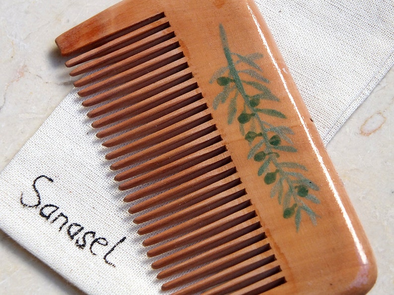 Palestinian art hand painted wood comb, painted Palestinian women and olive branch on a wooden comb image 5