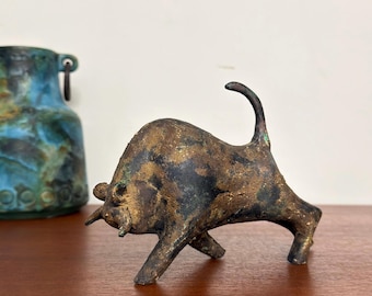 Japan Modernist Signed Cast Iron Vintage Bull Sculpture