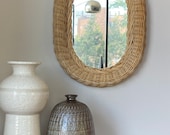 Vintage Wicker Rattan Oval Accent Mirror