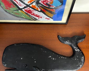 Vintage Coastal Folk Art Black Sperm Whale Cast Aluminum Wall Decor