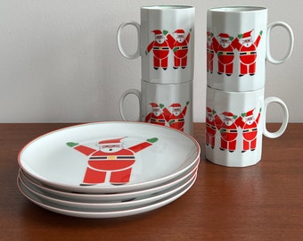 Mikasa Japan Lynda Sylvester HO HO Christmas Santa Mug Brunch / Dessert Dish Set
